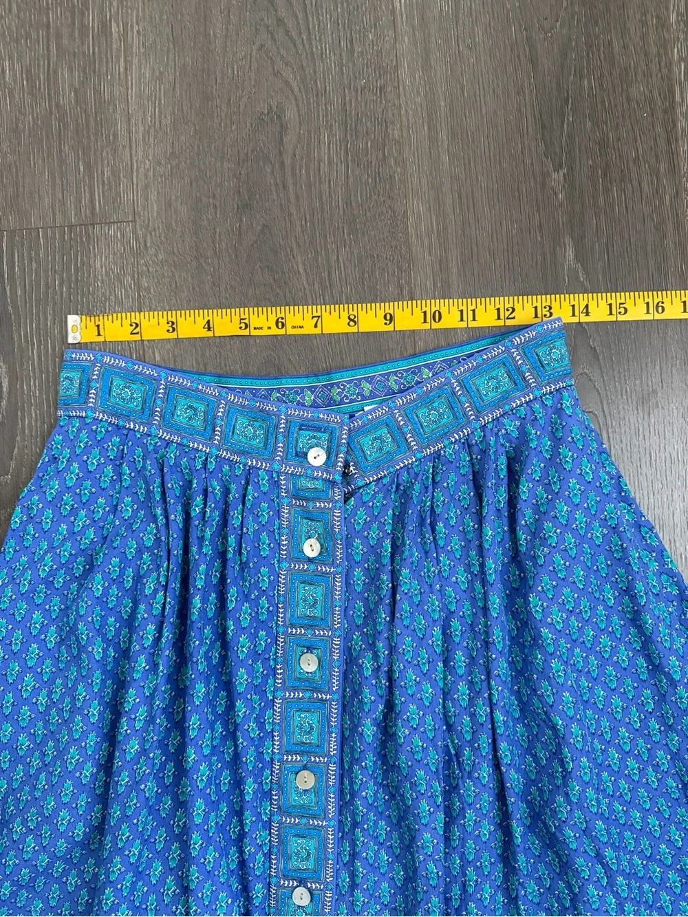 Vintage David Brooks Prairie Mid Blue A-Line Skirt with Contrast Button Front 10 - Picture 5 of 7